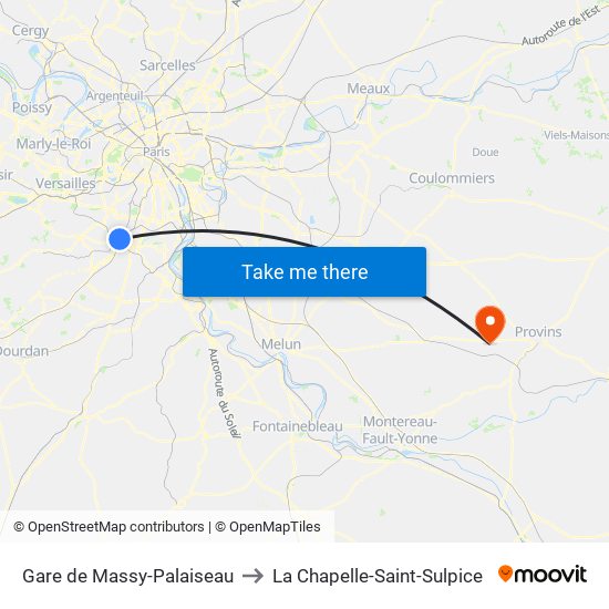 Gare de Massy-Palaiseau to La Chapelle-Saint-Sulpice map