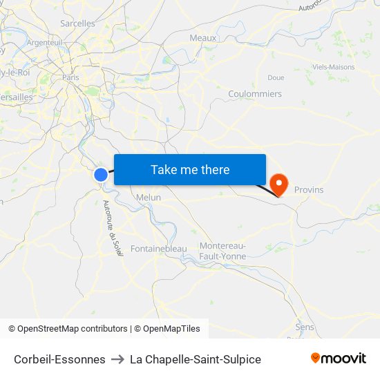 Corbeil-Essonnes to La Chapelle-Saint-Sulpice map