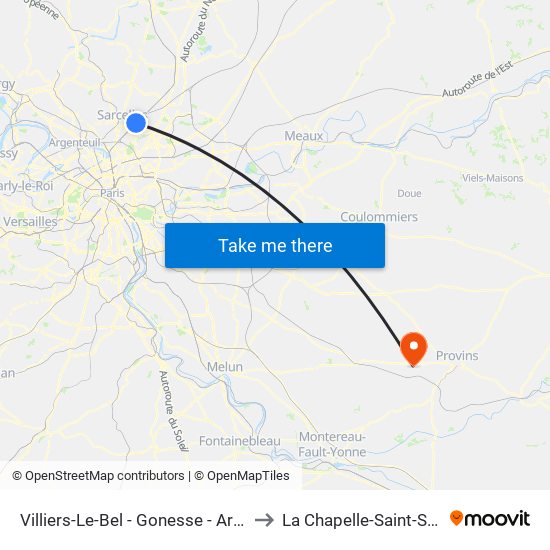 Villiers-Le-Bel - Gonesse - Arnouville to La Chapelle-Saint-Sulpice map