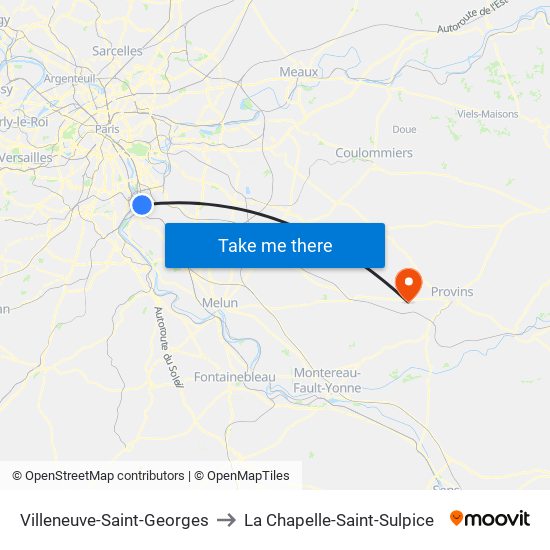 Villeneuve-Saint-Georges to La Chapelle-Saint-Sulpice map