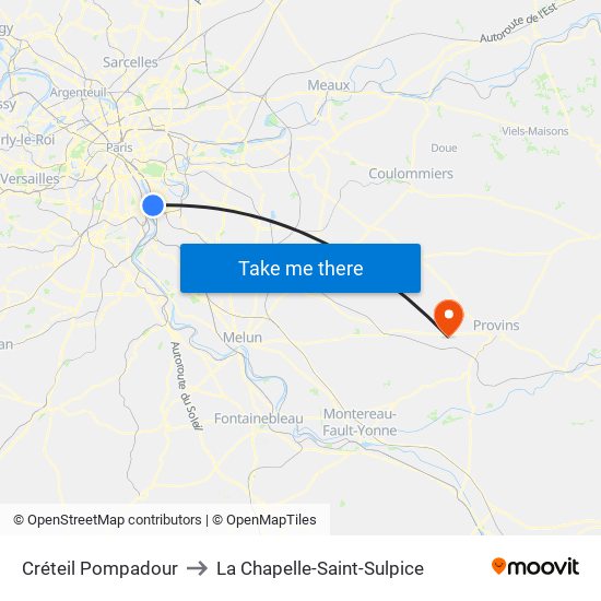 Créteil Pompadour to La Chapelle-Saint-Sulpice map