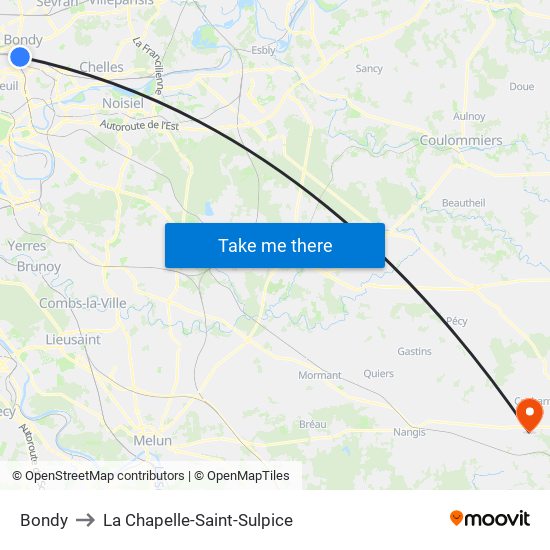 Bondy to La Chapelle-Saint-Sulpice map