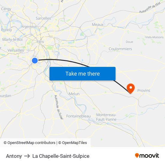Antony to La Chapelle-Saint-Sulpice map