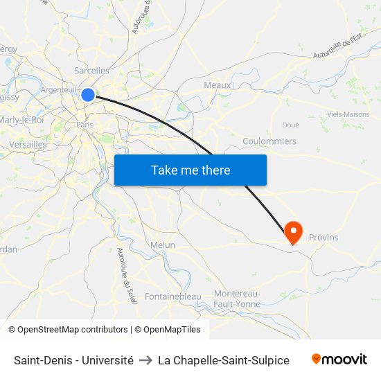 Saint-Denis - Université to La Chapelle-Saint-Sulpice map