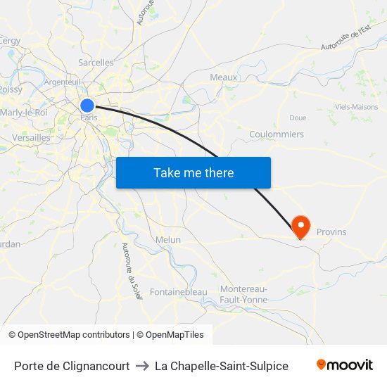Porte de Clignancourt to La Chapelle-Saint-Sulpice map