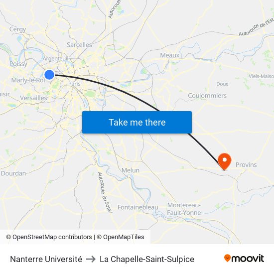 Nanterre Université to La Chapelle-Saint-Sulpice map