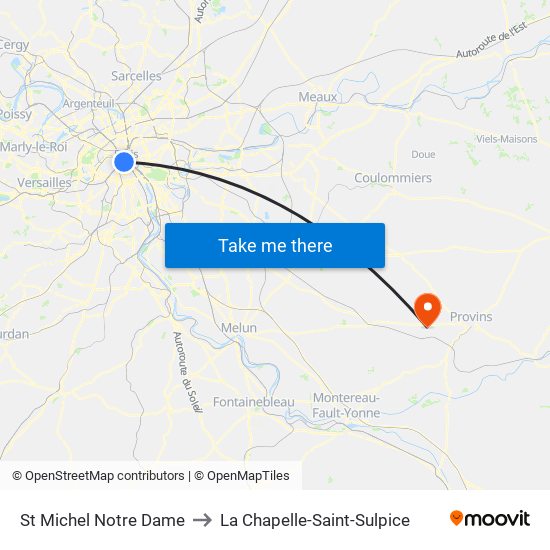 St Michel Notre Dame to La Chapelle-Saint-Sulpice map