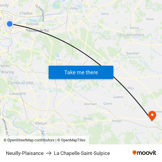 Neuilly-Plaisance to La Chapelle-Saint-Sulpice map