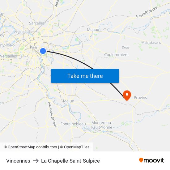 Vincennes to La Chapelle-Saint-Sulpice map