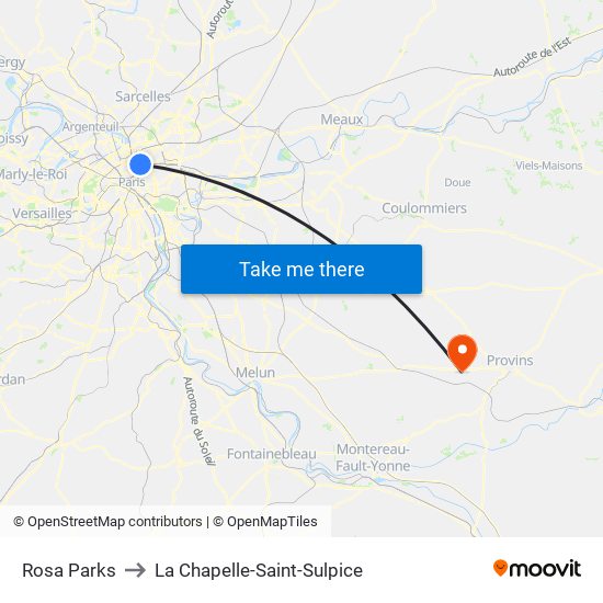 Rosa Parks to La Chapelle-Saint-Sulpice map