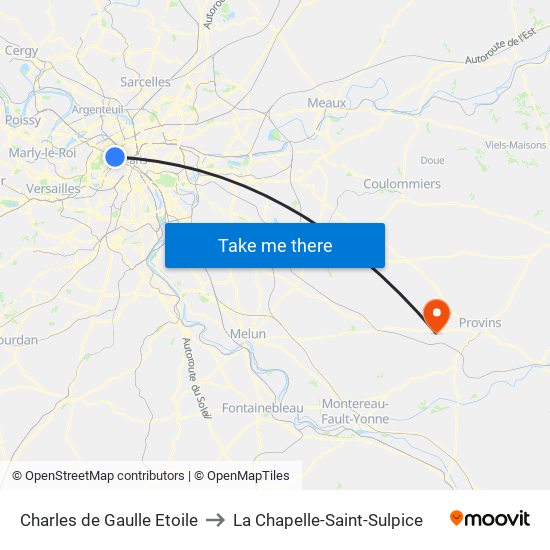 Charles de Gaulle Etoile to La Chapelle-Saint-Sulpice map