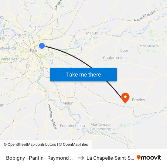 Bobigny - Pantin - Raymond Queneau to La Chapelle-Saint-Sulpice map