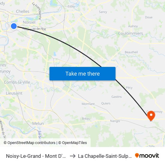 Noisy-Le-Grand - Mont D'Est to La Chapelle-Saint-Sulpice map