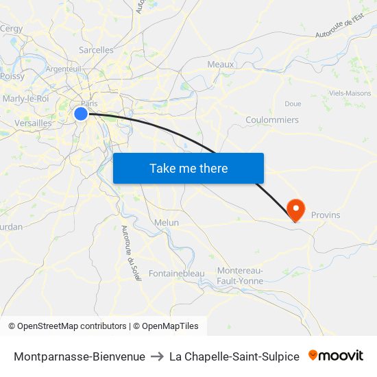 Montparnasse-Bienvenue to La Chapelle-Saint-Sulpice map