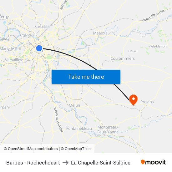 Barbès - Rochechouart to La Chapelle-Saint-Sulpice map