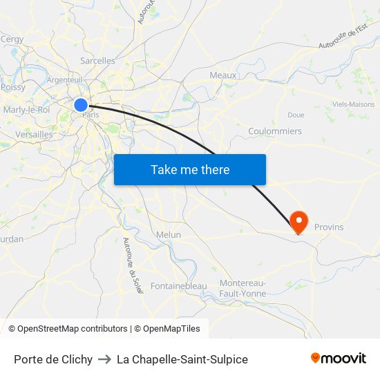 Porte de Clichy to La Chapelle-Saint-Sulpice map