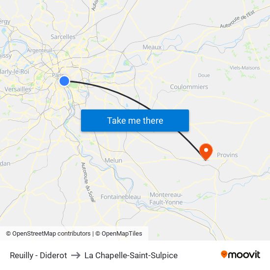 Reuilly - Diderot to La Chapelle-Saint-Sulpice map