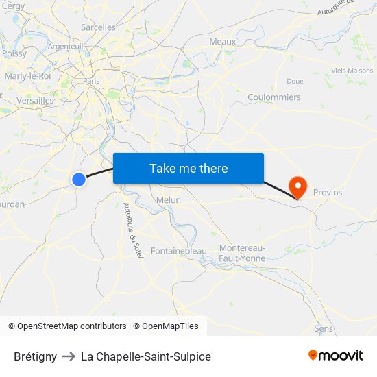 Brétigny to La Chapelle-Saint-Sulpice map