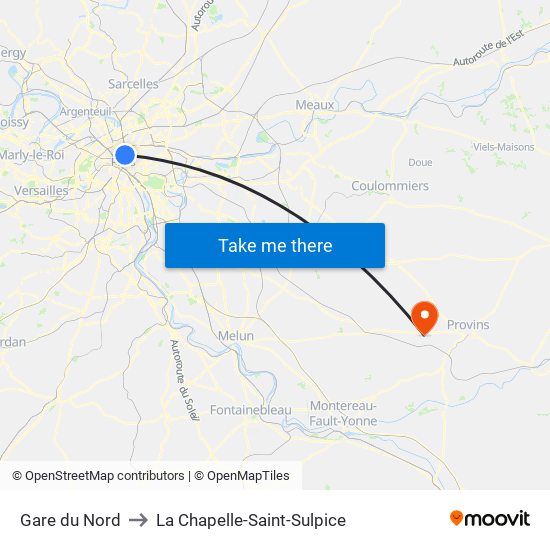 Gare du Nord to La Chapelle-Saint-Sulpice map