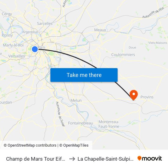 Champ de Mars Tour Eiffel to La Chapelle-Saint-Sulpice map