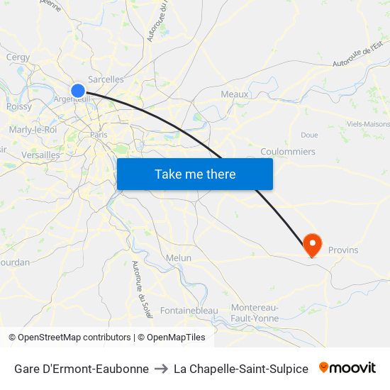Gare D'Ermont-Eaubonne to La Chapelle-Saint-Sulpice map
