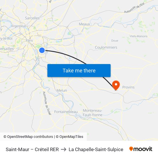 Saint-Maur – Créteil RER to La Chapelle-Saint-Sulpice map