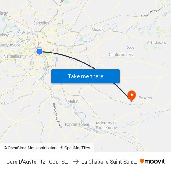 Gare D'Austerlitz - Cour Seine to La Chapelle-Saint-Sulpice map