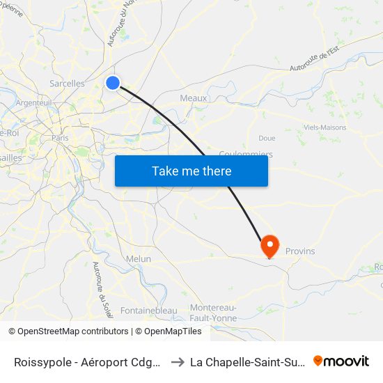 Roissypole - Aéroport Cdg1 (D1) to La Chapelle-Saint-Sulpice map