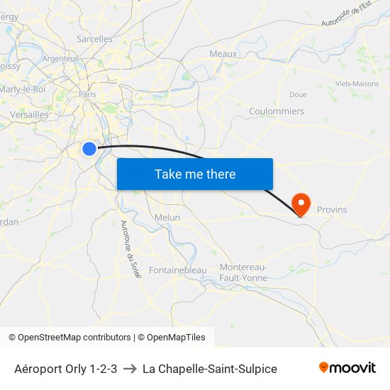 Aéroport Orly 1-2-3 to La Chapelle-Saint-Sulpice map