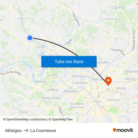 Ableiges to La Courneuve map