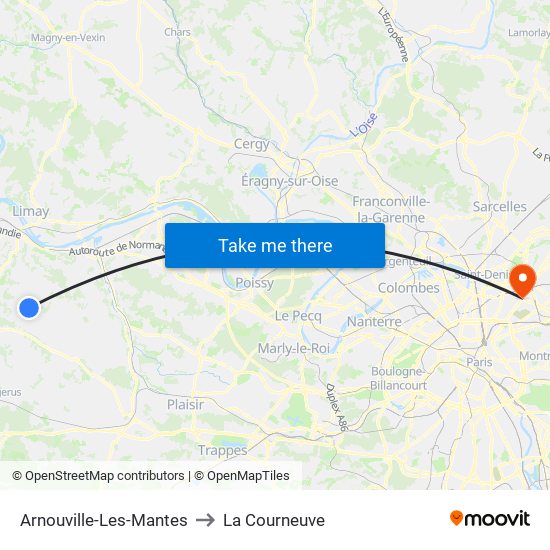 Arnouville-Les-Mantes to La Courneuve map