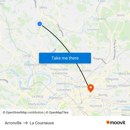 Arronville to La Courneuve map