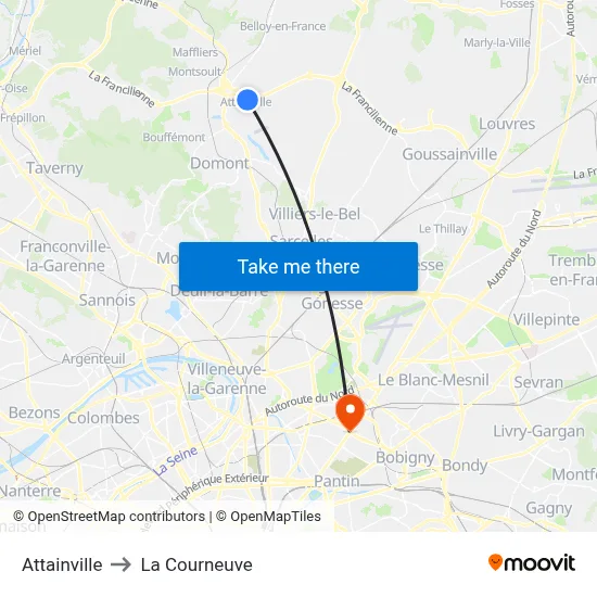 Attainville to La Courneuve map