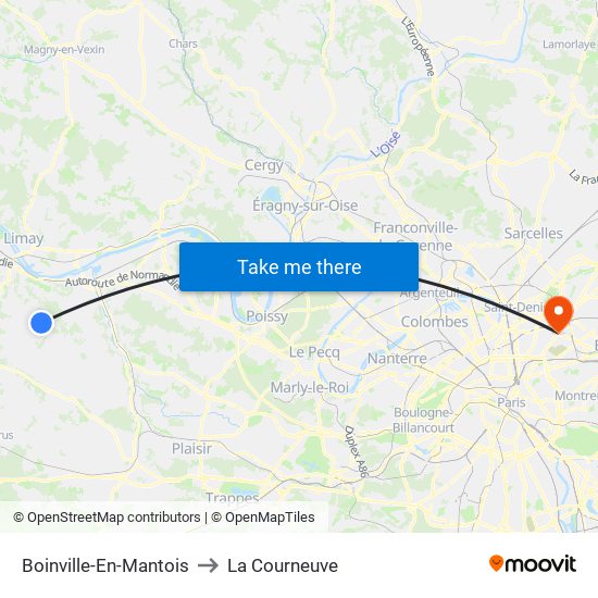Boinville-En-Mantois to La Courneuve map