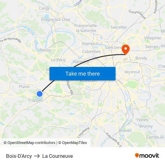 Bois-D'Arcy to La Courneuve map