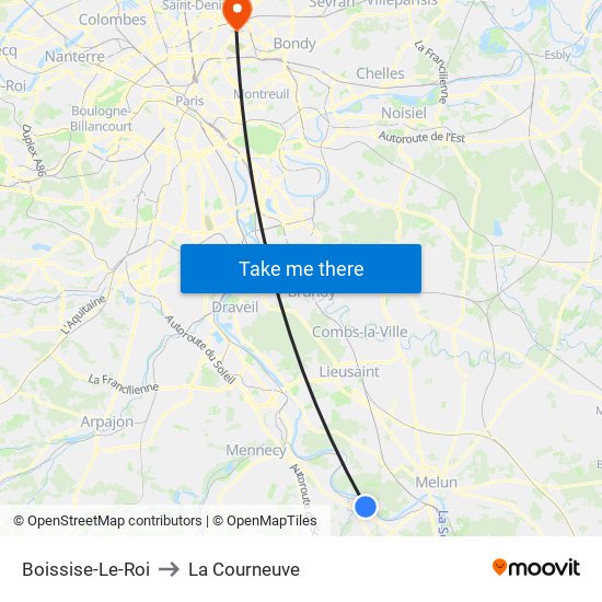 Boissise-Le-Roi to La Courneuve map
