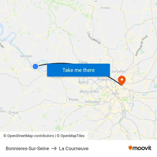 Bonnieres-Sur-Seine to La Courneuve map