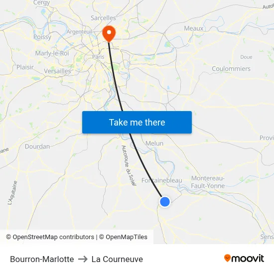 Bourron-Marlotte to La Courneuve map