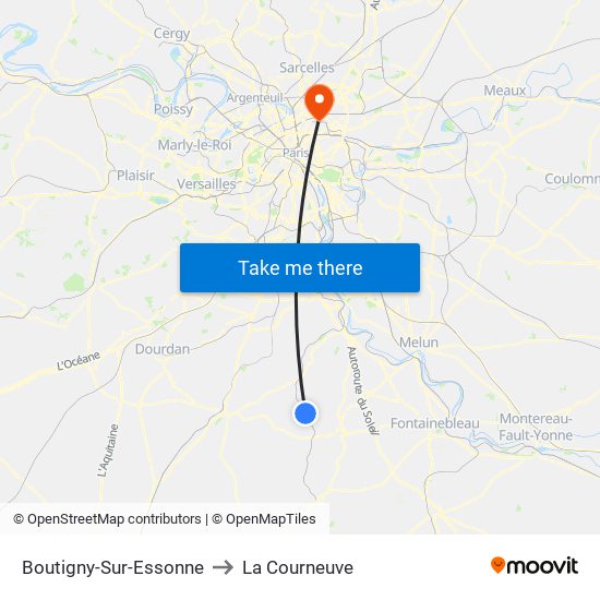 Boutigny-Sur-Essonne to La Courneuve map