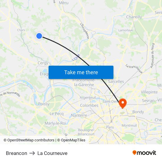 Breancon to La Courneuve map