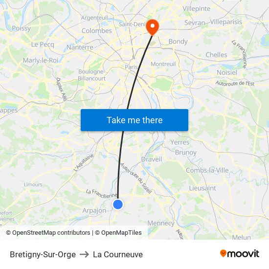 Bretigny-Sur-Orge to La Courneuve map