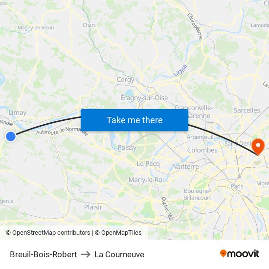 Breuil-Bois-Robert to La Courneuve map