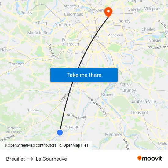 Breuillet to La Courneuve map