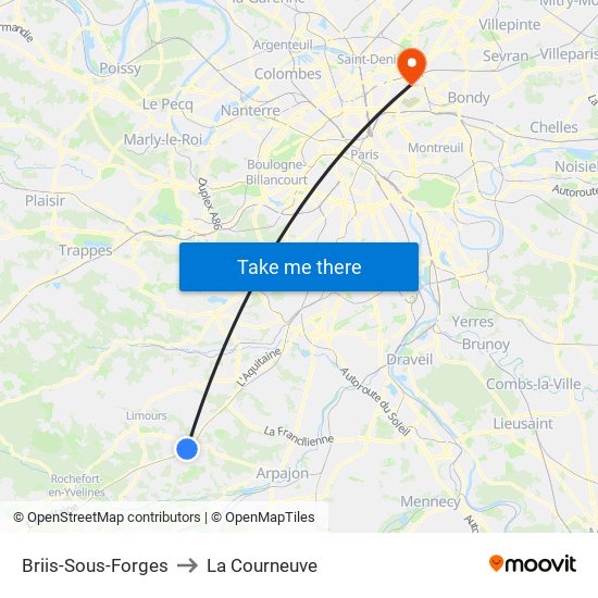 Briis-Sous-Forges to La Courneuve map