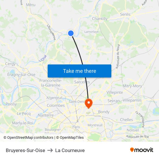 Bruyeres-Sur-Oise to La Courneuve map