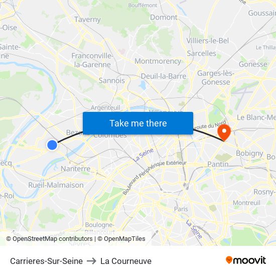 Carrieres-Sur-Seine to La Courneuve map