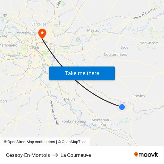 Cessoy-En-Montois to La Courneuve map