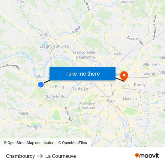 Chambourcy to La Courneuve map