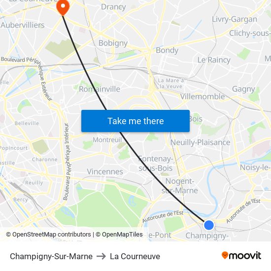 Champigny-Sur-Marne to La Courneuve map