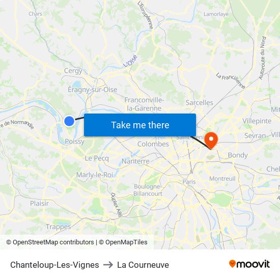Chanteloup-Les-Vignes to La Courneuve map